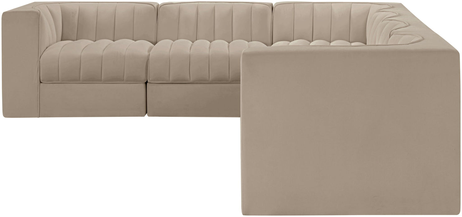Rummi - Velvet Performance Fabric Upholstered 6 Piece Modular Sectional (With 3 Corner Chairs) - Stylish Home Furniture