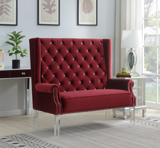 D2095 - High Back Velvet Wing Bench With Acrylic Legs