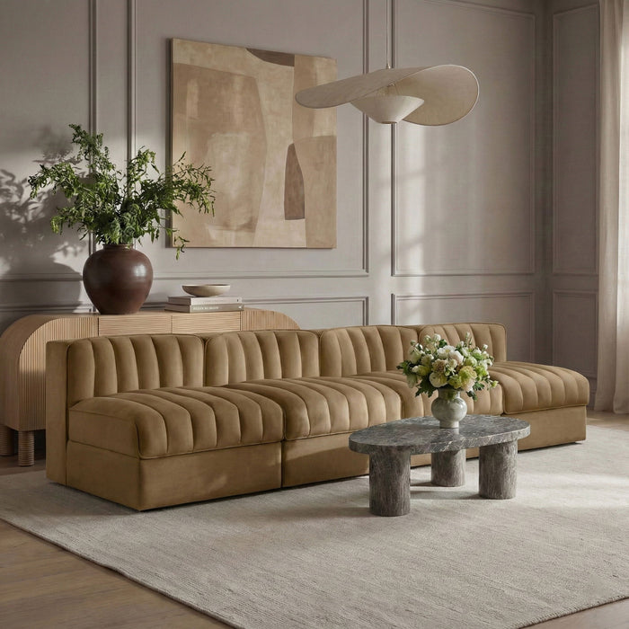 Rummi - Armless Velvet Performance Fabric Upholstered 4 Piece Modular Sofa - Stylish Home Furniture