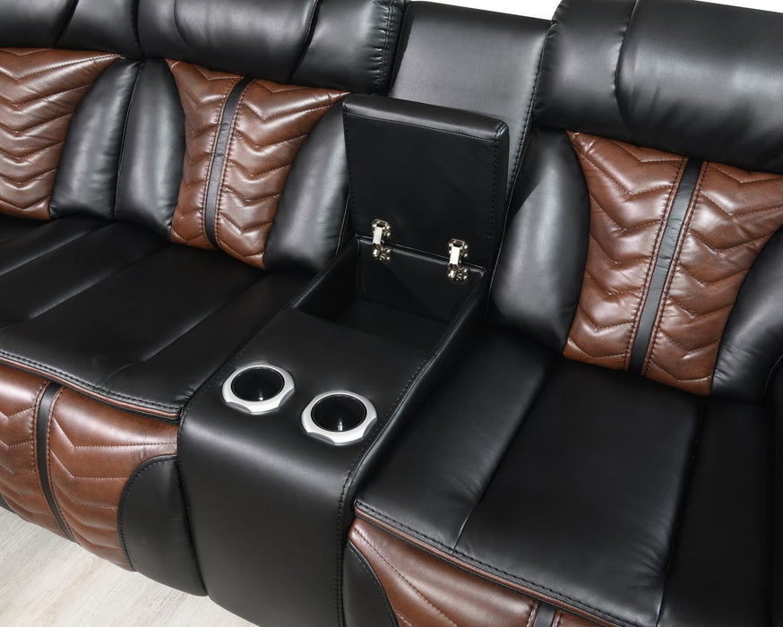 U56 - 3 Piece Power Sectional With Bluetooth Speaker, And Wireless Charger, Multi Color LED - Black / Brown