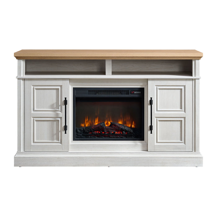 Villa - Console With 23" Fireplace Insert - White & Natural - Stylish Home Furniture