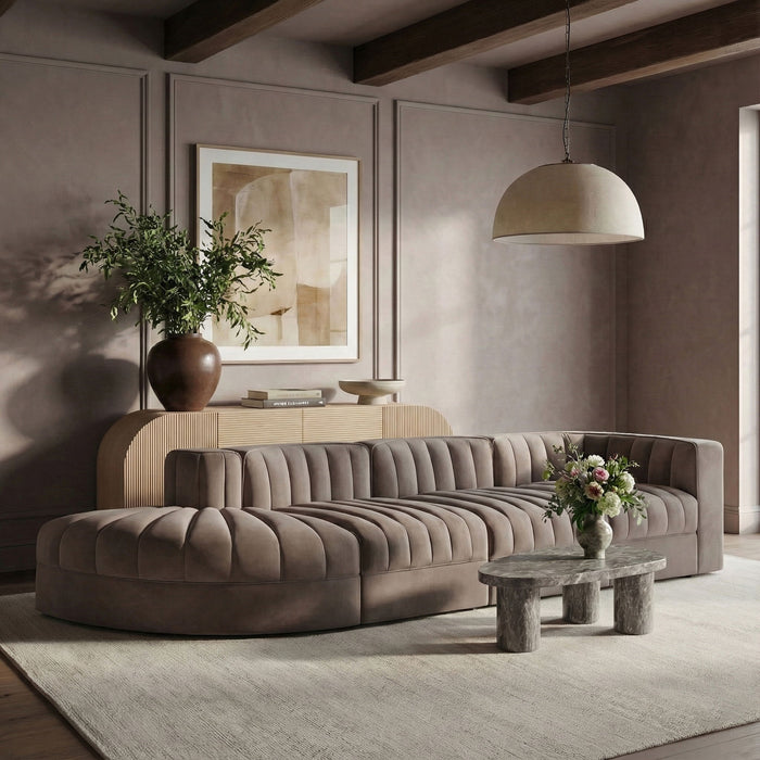 Rummi - Velvet Performance Fabric Upholstered 4 Piece Modular Sectional With Reverse Corner Chair - Stylish Home Furniture