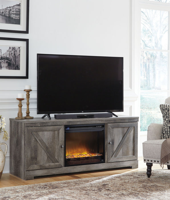 Wynnlow - 63" TV Stand With Glass/Stone Fireplace Insert - Gray - Stylish Home Furniture