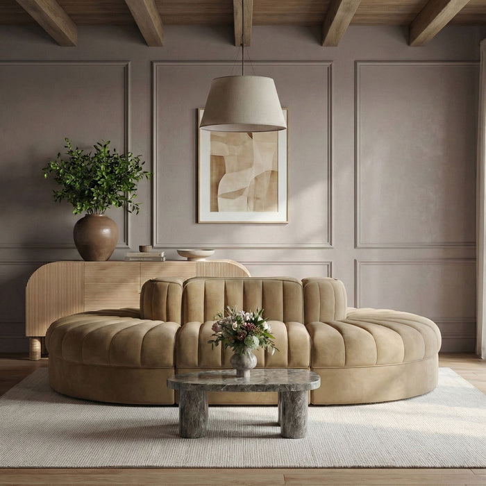 Rummi - Oval Velvet Performance Fabric Upholstered 6 Piece Modular Sectional - Stylish Home Furniture