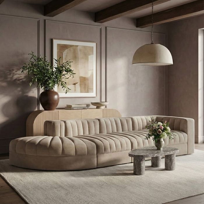 Rummi - Velvet Performance Fabric Upholstered 4 Piece Modular Sectional With Reverse Corner Chair - Stylish Home Furniture