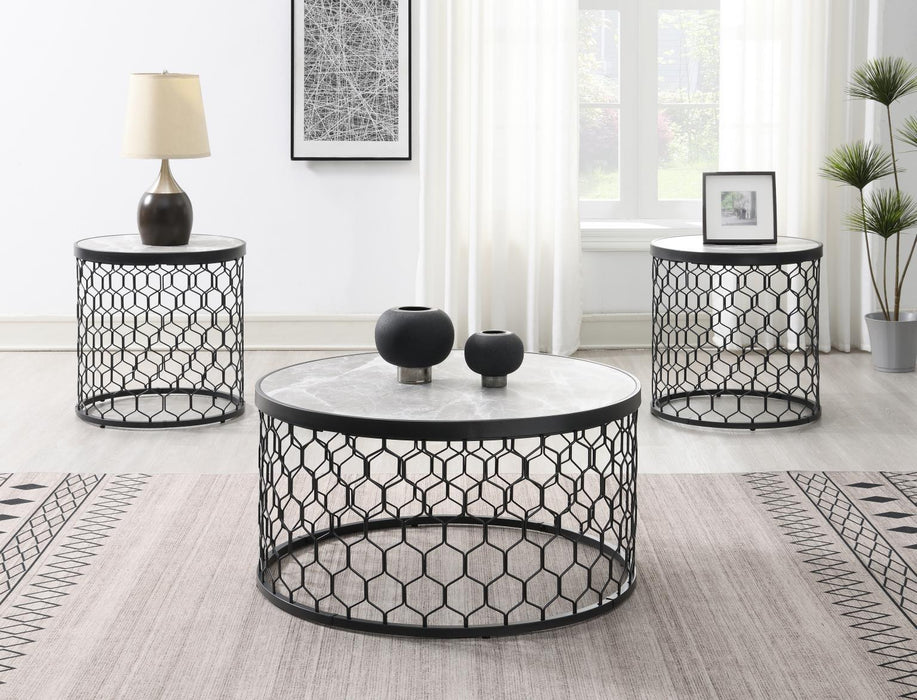 T155 - Coffee Table & 2 End Tables - Black / Silver Sparkle