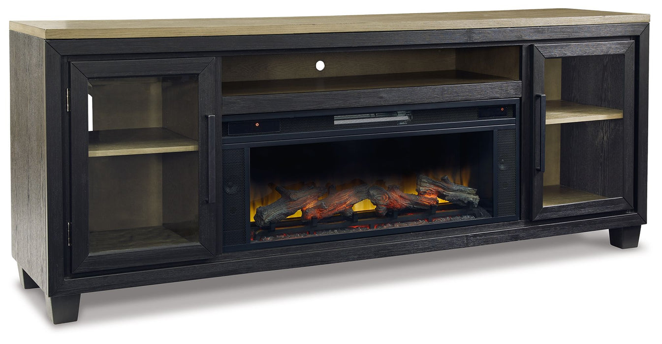 Foyland - 83" TV Stand With Electric Infrared Fireplace Insert - Black / Brown - Stylish Home Furniture