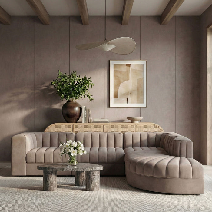 Rummi - Velvet Performance Fabric Upholstered 5 Piece Modular Sectional - Stylish Home Furniture