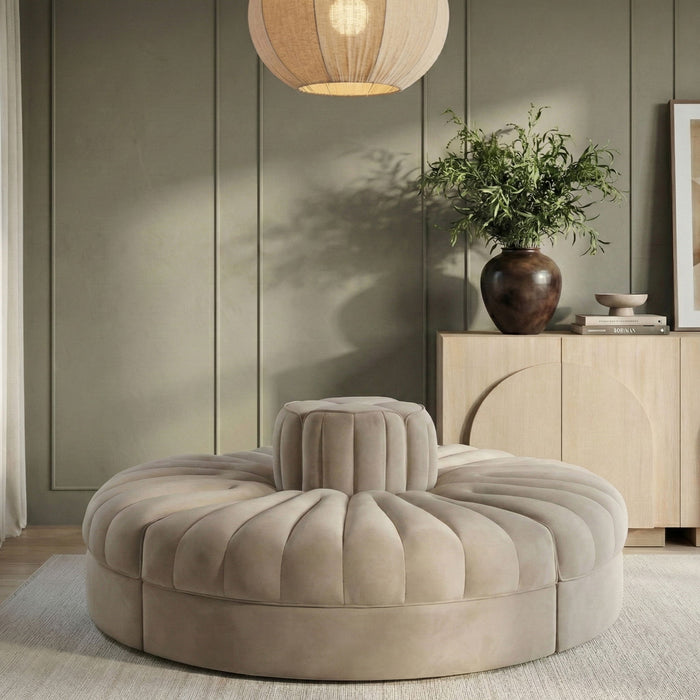 Rummi - Round Velvet Performance Fabric Upholstered 4 Piece Modular Sofa - Stylish Home Furniture