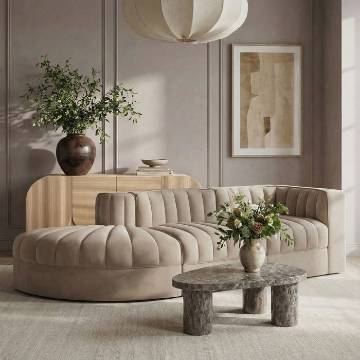 Rummi - Velvet Performance Fabric Upholstered 3 Piece Modular Sectional - Stylish Home Furniture