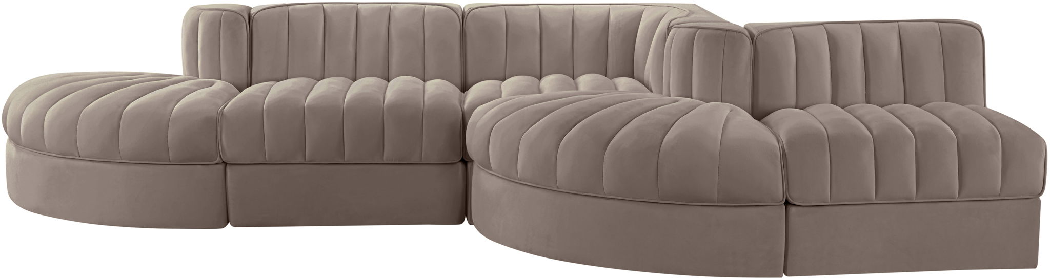 Rummi - Rounded Velvet Performance Fabric Upholstered 5 Piece Modular Sectional - Stylish Home Furniture