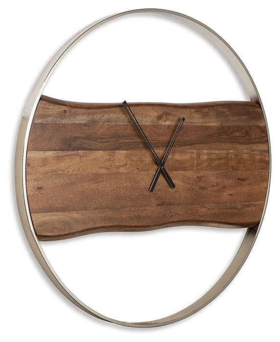 Panchali - Wall Clock - Brown / Silver Finish - Stylish Home Furniture