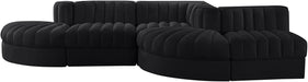 Rummi - Rounded Velvet Performance Fabric Upholstered 5 Piece Modular Sectional - Stylish Home Furniture