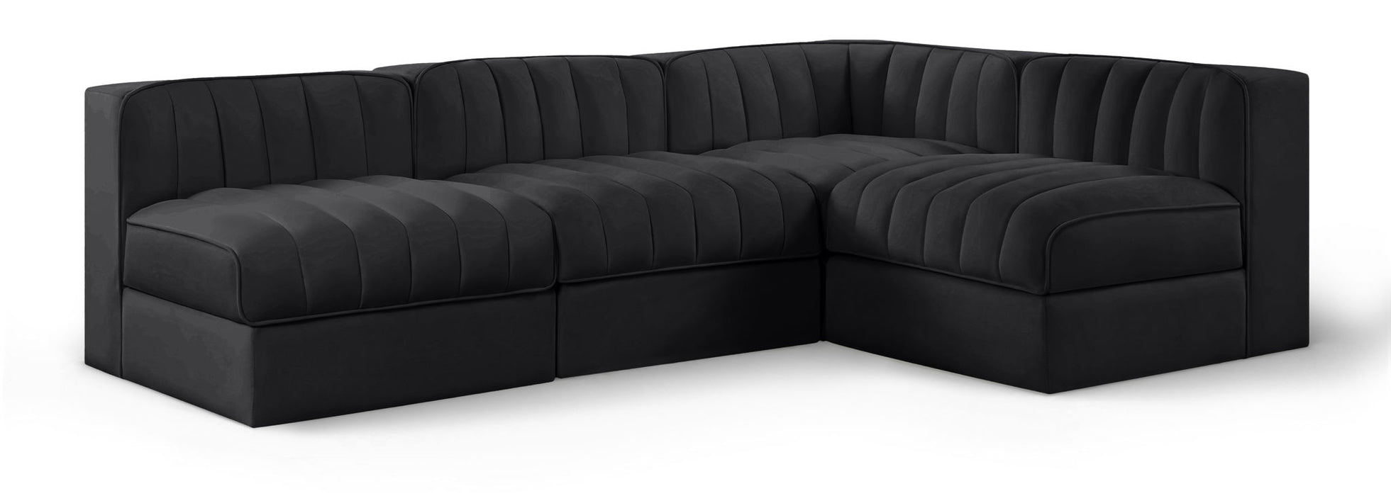 Rummi - Armless Velvet Performance Fabric Upholstered 4 Piece Modular Sectional - Stylish Home Furniture