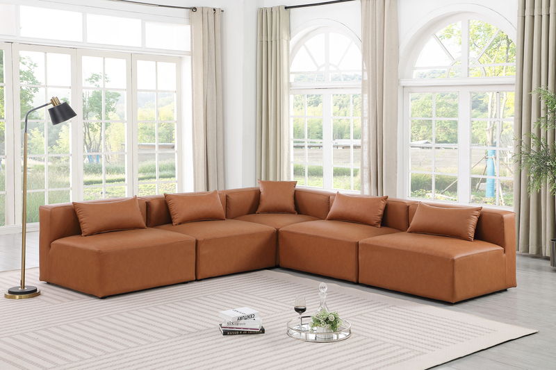 Cube - 5 Piece Modular Corner Armless Sectional - Cognac