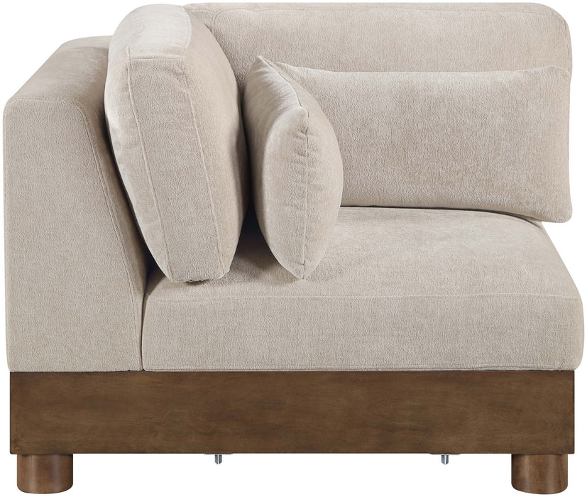 Turin - Chenille Fabric Upholstered Modular Corner Chair - Taupe / Brown Walnut - Stylish Home Furniture