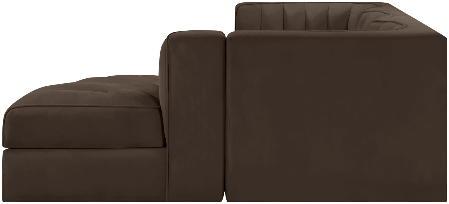 Rummi - Velvet Performance Fabric Upholstered 4 Piece Modular Sectional, With Reverse Corner Chair - Stylish Home Furniture