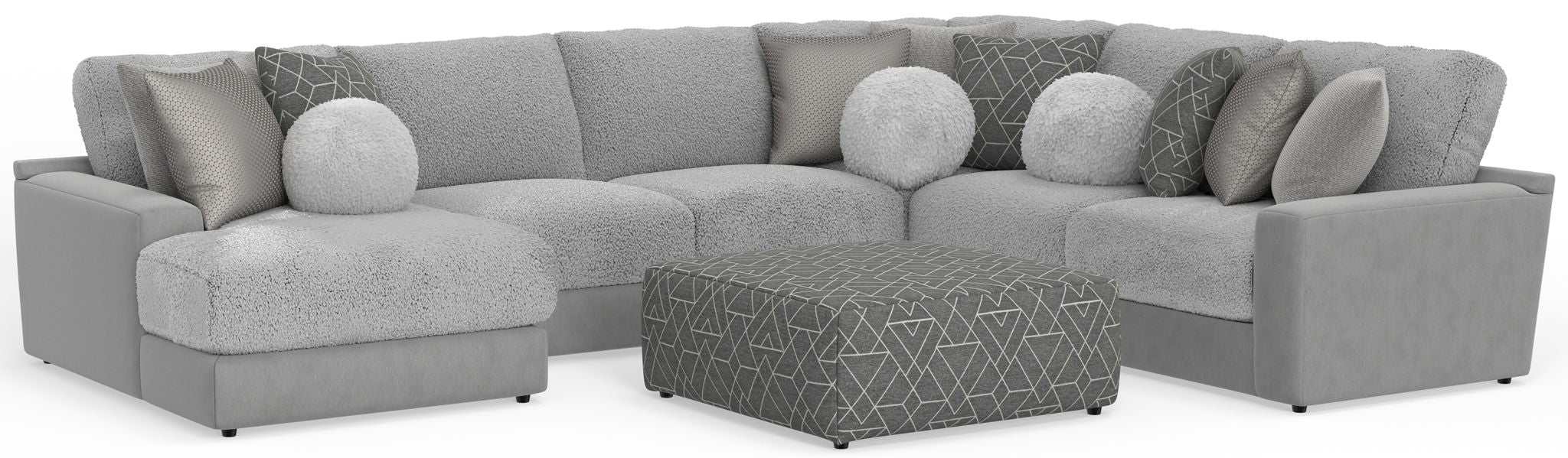 Canyon - 4 Piece Sectional With Cuddler Seat Cushions, Included Accent Pillows And Cocktail Ottoman (Left Side Facing Chaise) - Platinum - Stylish Home Furniture