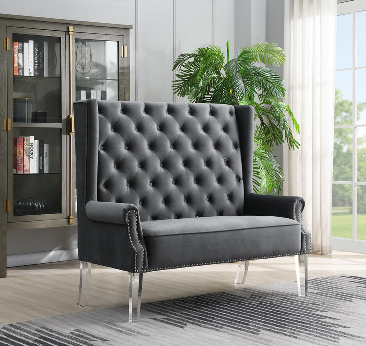 D2095 - High Back Velvet Wing Bench With Acrylic Legs