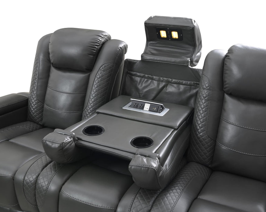 U93 - LED Power Reclining With Power Headrest, And Drop Down Table Sofa - Gray