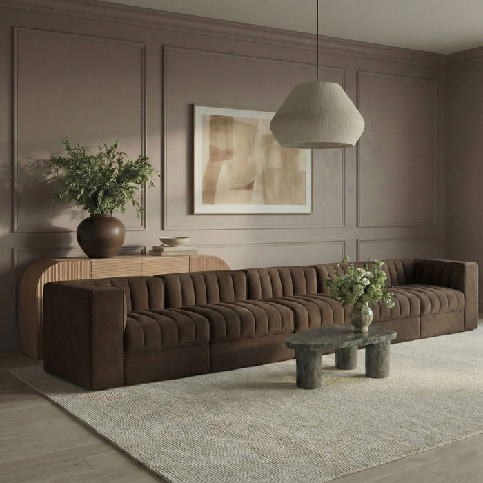 Rummi - Velvet Performance Fabric Upholstered 5 Piece Modular Sofa - Stylish Home Furniture