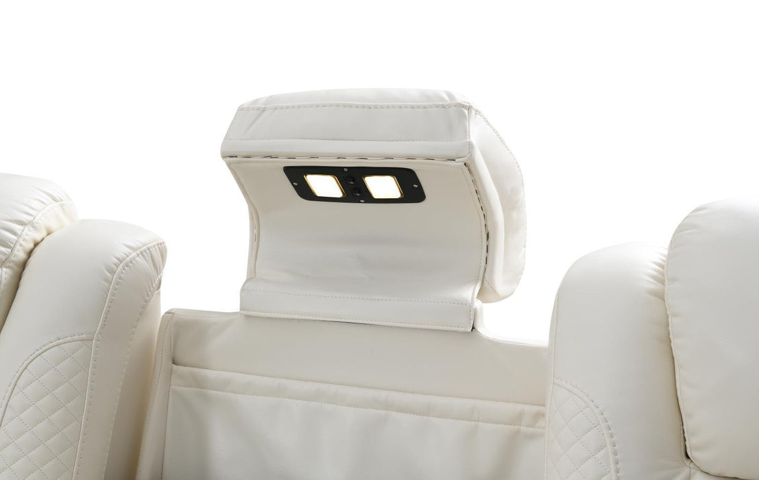 U94 - LED Power Reclining With Power Headrest, And Drop Down Table Sofa - White