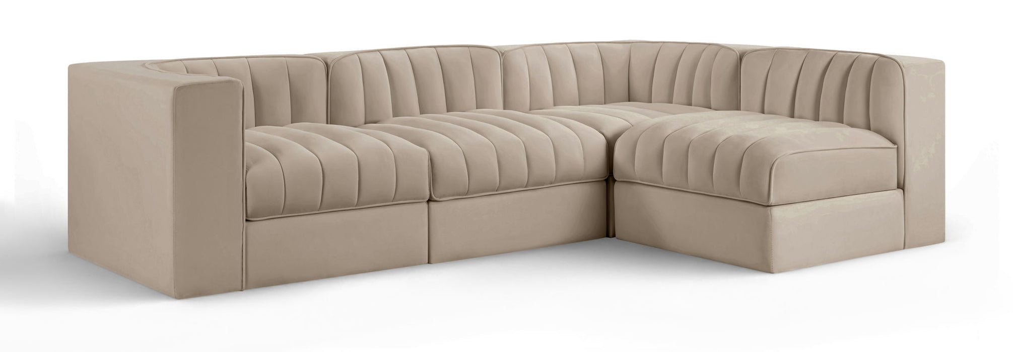 Rummi - Velvet Performance Fabric Upholstered 4 Piece Modular Sectional - Stylish Home Furniture