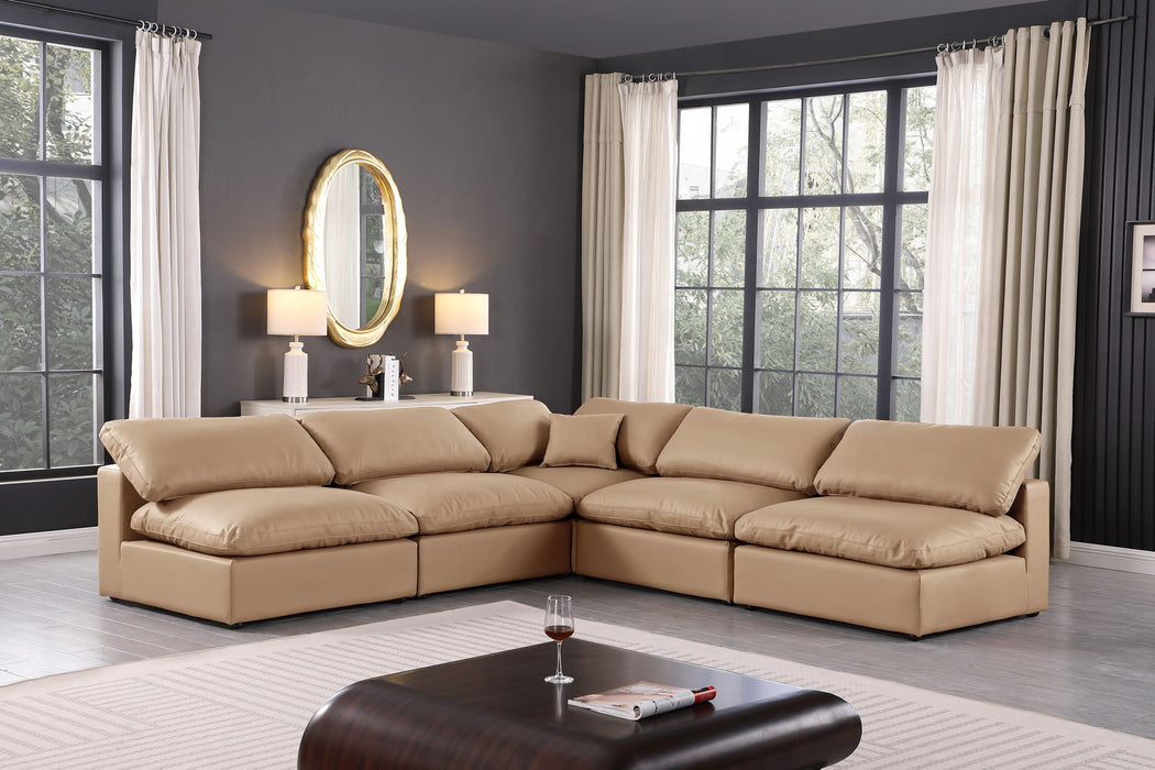 Comfy - 5 Piece Faux Leather Modular Corner Armless Sectional - Tan