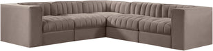 Rummi - Symmetrical Velvet Performance Fabric Upholstered 5 Piece Modular Sectional - Stylish Home Furniture
