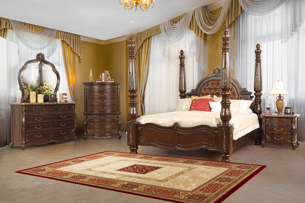 Palazzo Marina - 6/0 Western King Poster Bed 5 Piece Bedroom Set (Bed, Dresser, Mirror, Chest, Nightstand) - Dark Brown