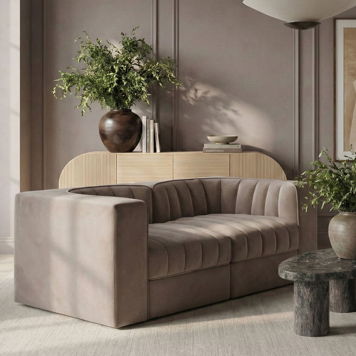 Rummi - Velvet Performance Fabric Upholstered 2 Piece Modular Loveseat - Stylish Home Furniture