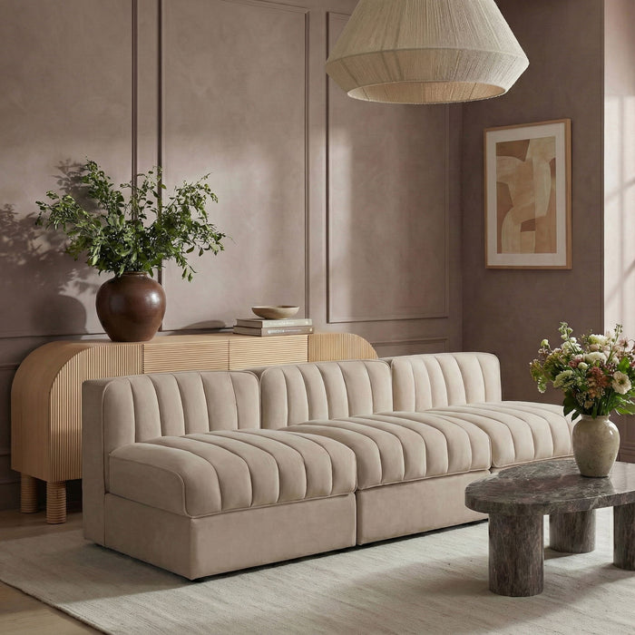 Rummi - Velvet Performance Fabric Upholstered 3 Piece Modular Armless Sofa - Stylish Home Furniture