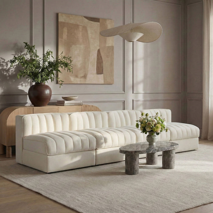 Rummi - Armless Velvet Performance Fabric Upholstered 4 Piece Modular Sofa - Stylish Home Furniture