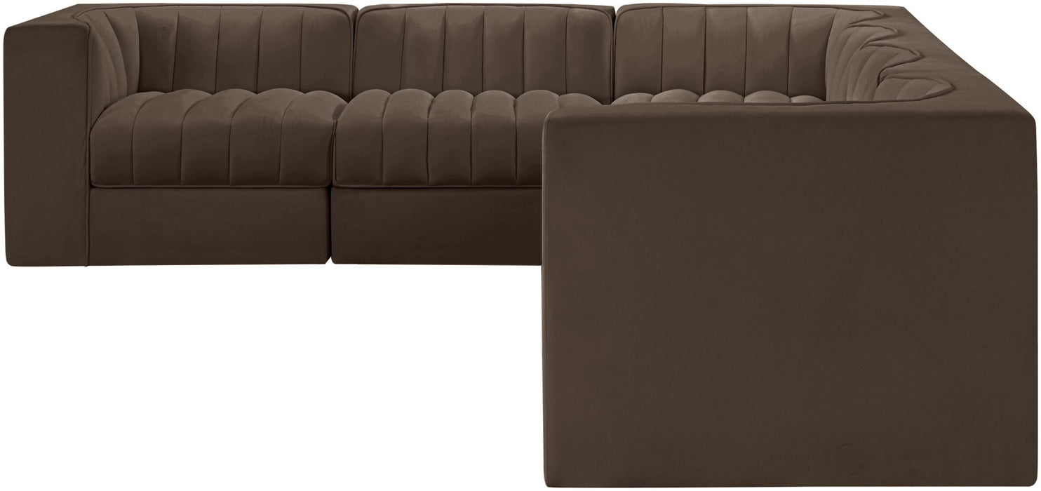 Rummi - Velvet Performance Fabric Upholstered 6 Piece Modular Sectional (With 3 Corner Chairs) - Stylish Home Furniture
