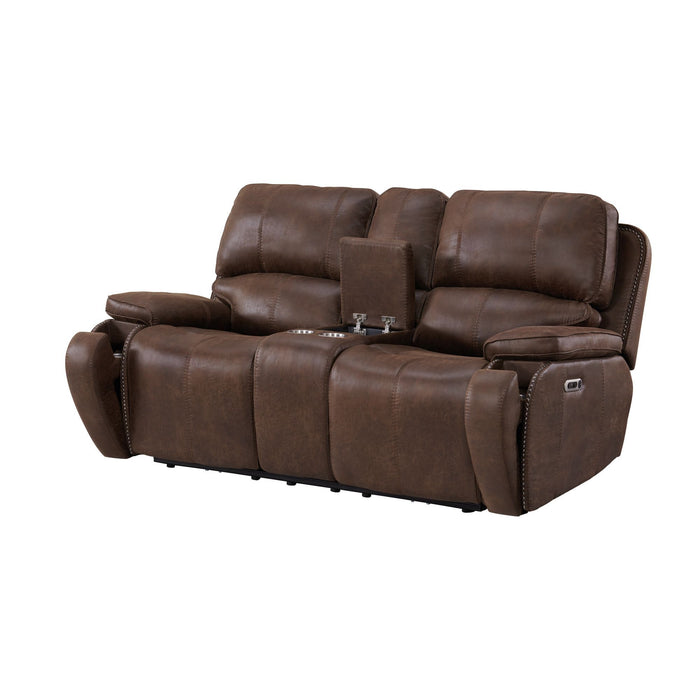 Atlantis - Power Motion Loveseat With Power Motion Head Recliner & Console - Heritage Brown - Stylish Home Furniture