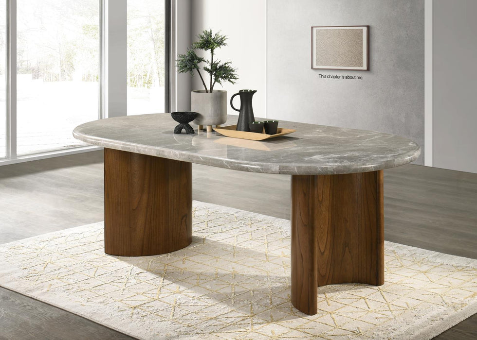 D071 - Rectangular Dining Table - Dark Walnut / Pandora Marble