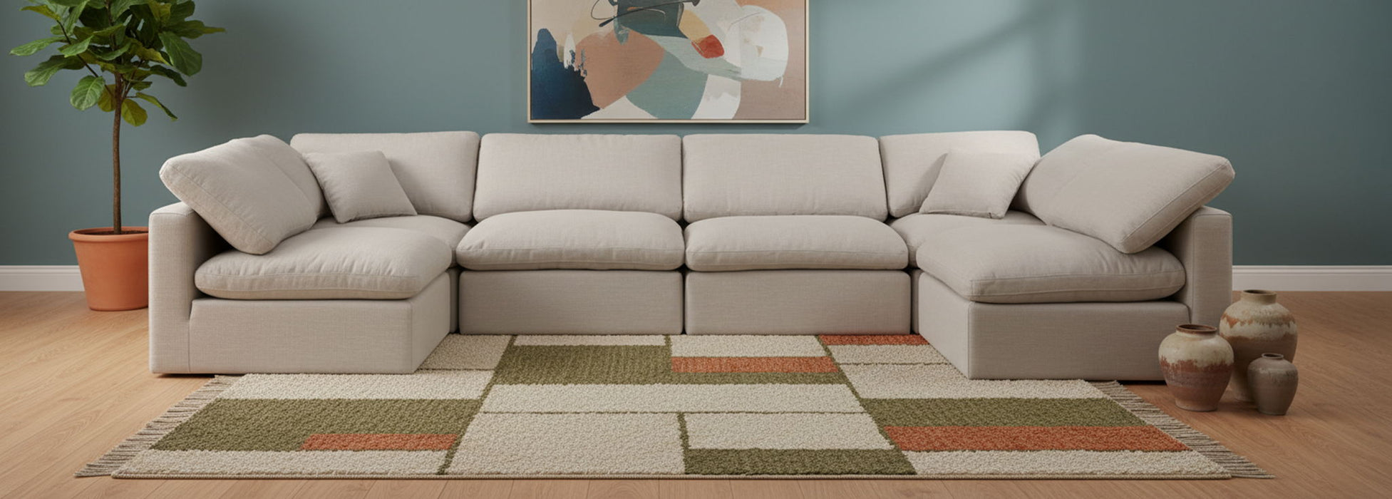 Indulge - Linen 6 Piece Modular U-Shaped Sectional - Stylish Home Furniture