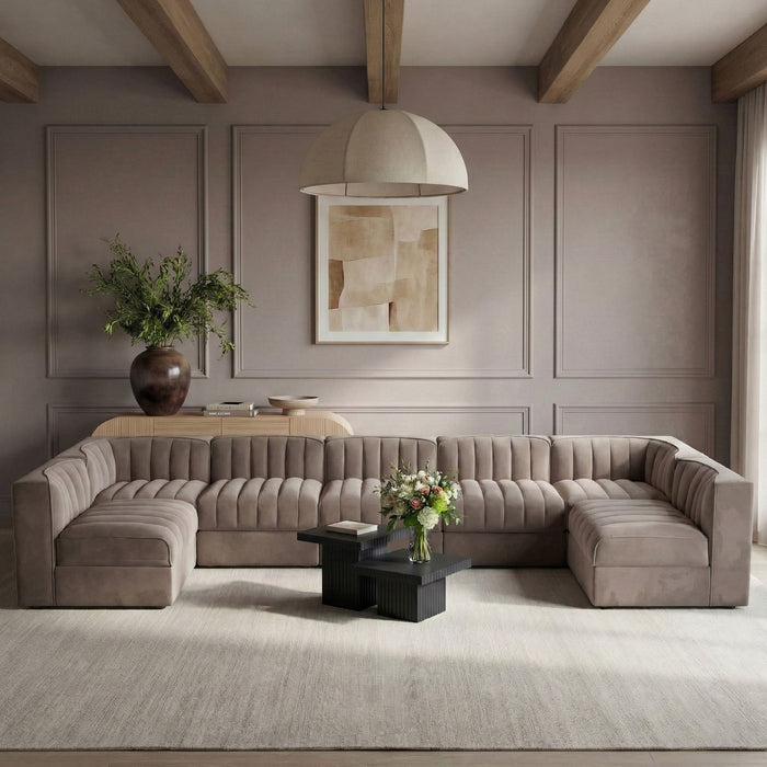 Rummi - Velvet Performance Fabric Upholstered 7 Piece Modular Sectional (With 2 Corner Chairs) - Stylish Home Furniture