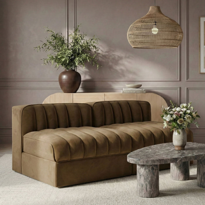 Rummi - Velvet Performance Fabric Upholstered 2 Piece Modular Armless Loveseat - Stylish Home Furniture