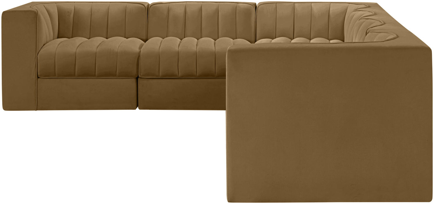 Rummi - Velvet Performance Fabric Upholstered 6 Piece Modular Sectional (With 3 Corner Chairs) - Stylish Home Furniture