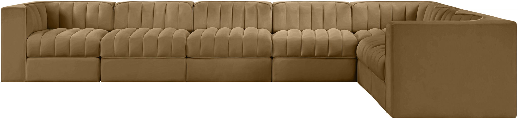 Rummi - Velvet Performance Fabric Upholstered 7 Piece Modular Sectional (With 3 Corner Chairs) - Stylish Home Furniture