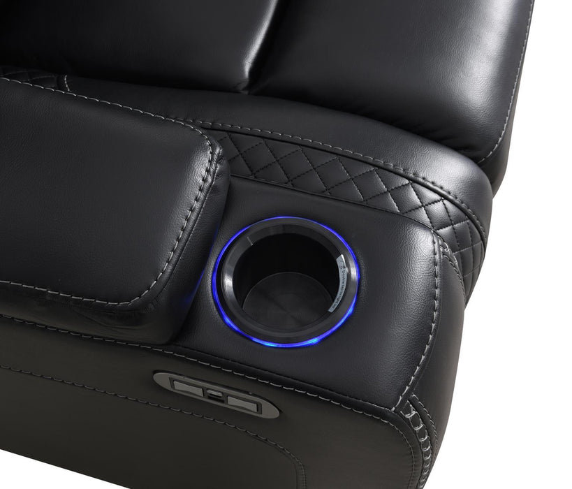 U92 - LED Power Reclining With Power Headrest, And Drop Down Table Sofa - Black