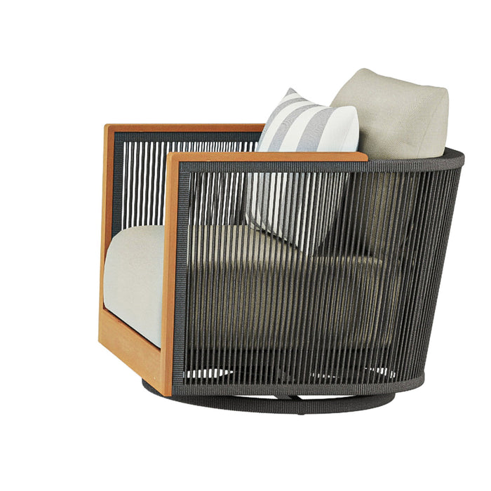 Veranda - Wicker & Wood Swivel Patio Club Chair With Cushions - Natural / Gray / Brown - Stylish Home Furniture