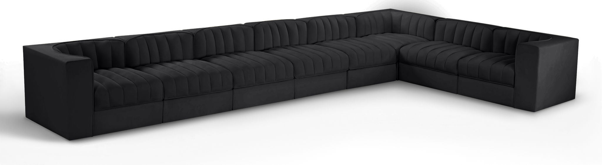 Rummi - Velvet Performance Fabric Upholstered 8 Piece Modular Sectional (With 3 Corner Chairs) - Stylish Home Furniture