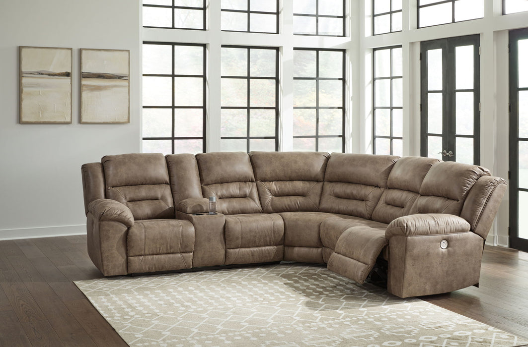 Ravenel - 3-Piece Power Reclining Sectional With Laf Power Reclining Loveseat With Console - Faux Leather - Fossil - Stylish Home Furniture