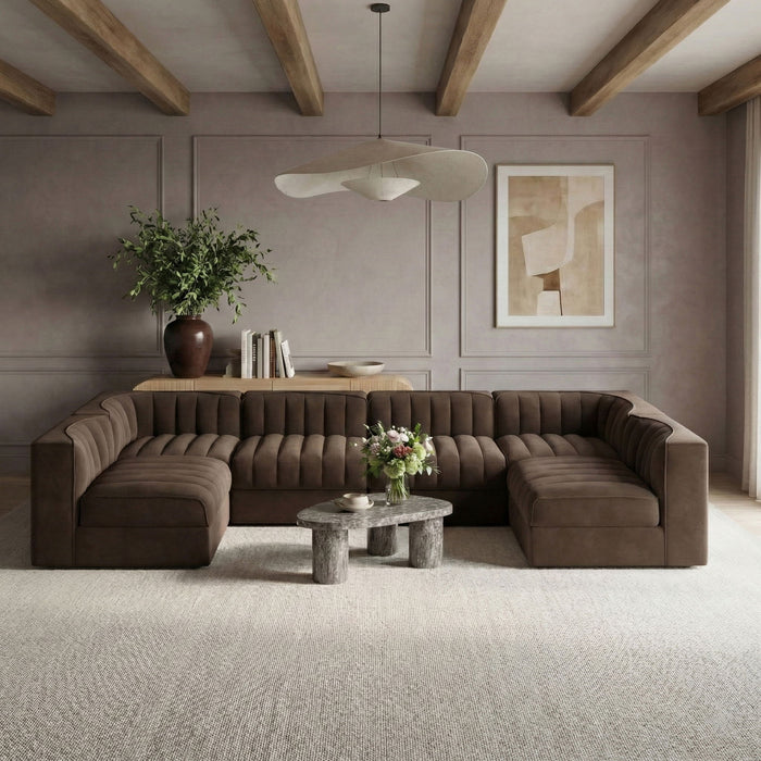 Rummi - Armless Velvet Performance Fabric Upholstered 6 Piece Modular Sectional - Stylish Home Furniture