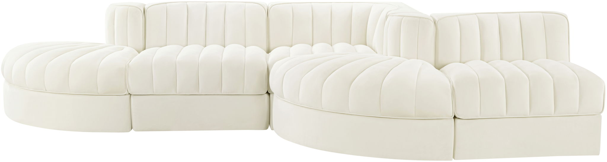 Rummi - Rounded Velvet Performance Fabric Upholstered 5 Piece Modular Sectional - Stylish Home Furniture