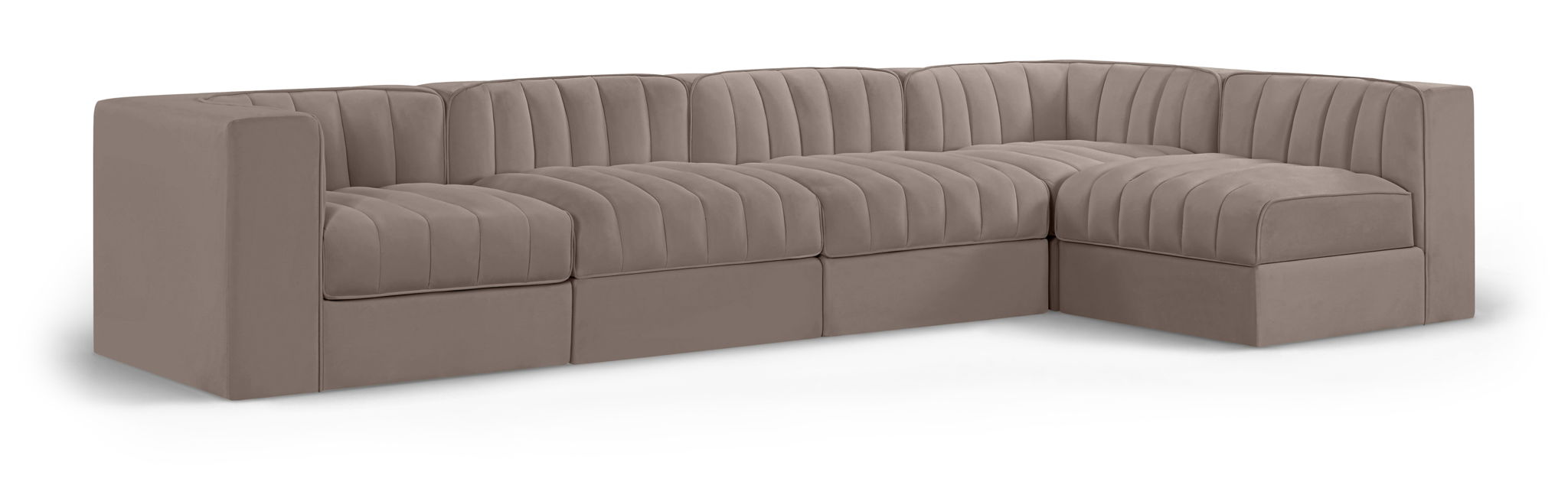 Rummi - Velvet Performance Fabric Upholstered 5 Piece Modular Sectional, L-Shaped (Right) - Stylish Home Furniture