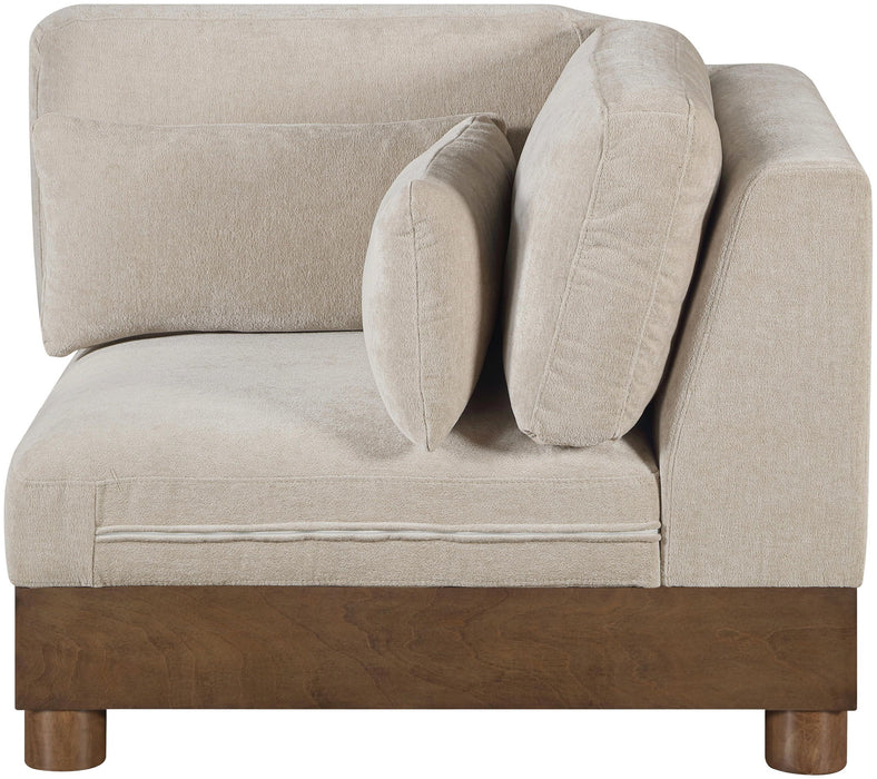 Turin - Chenille Fabric Upholstered Modular Corner Chair - Taupe / Brown Walnut - Stylish Home Furniture