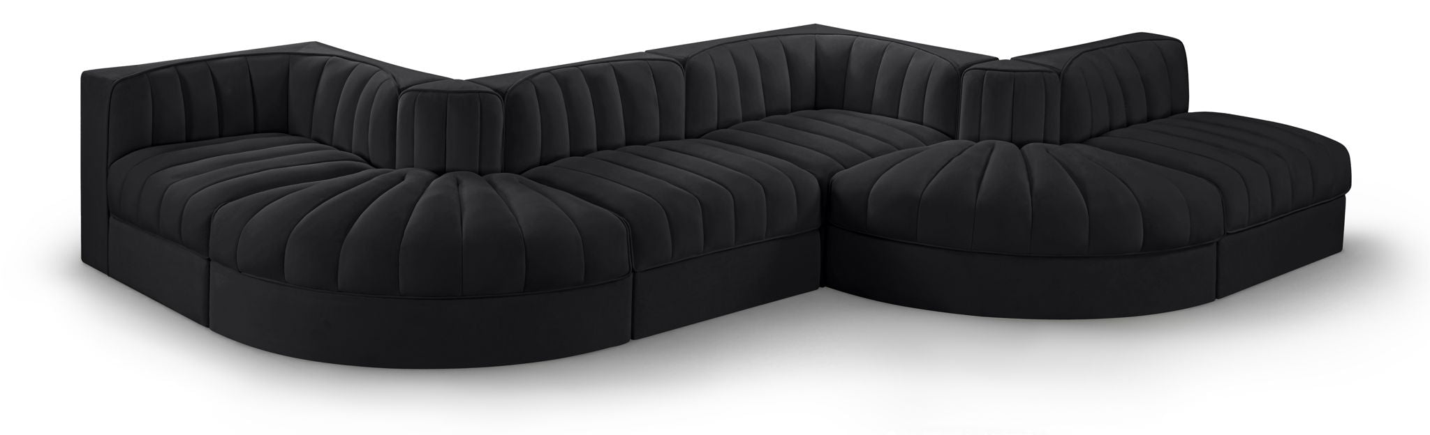Rummi - Rounded Velvet Performance Fabric Upholstered 6 Piece Modular Sectional - Stylish Home Furniture